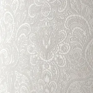 Galerie Adonea Ares Antique White Metallic Damask 3D Embossed Wallpaper Roll