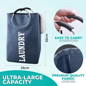 Navy Collapsible Laundry Hamper with Handles Foldable Laundry Basket - 43L