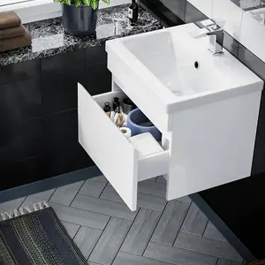 Nes Home Hardie 500mm 1 Drawer White Wall Hung Vanity Cabinet and Basin Sink Unit