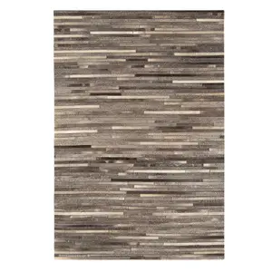 Grey Handmade , Luxurious , Modern , Cowhide Wasy to Clean Leather Striped Rug for Living Room, Bedroom - 120cm X 170cm