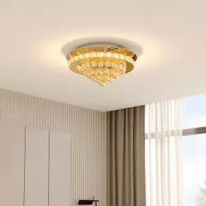 40cm Round Crystal Droplets LED Semi Flush Mount Dimmable Ceiling Light Chandelier Lamp