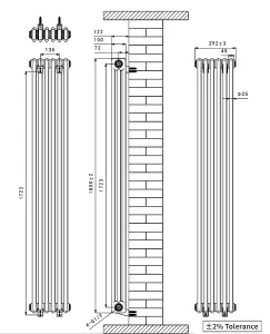 Right Radiators 1800x292 mm Vertical Traditional 3 Column Cast Iron Style Radiator White