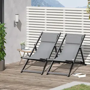 Outsunny 2Pcs Texteline Chaise Lounge Recliner Chair Adjust Lounger Patio Grey