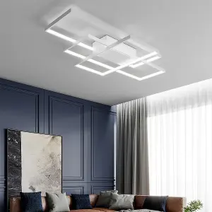 3 Lights White Neutral Style Rectangular LED Semi Flush Ceiling Light Fixture 90cm Cool White