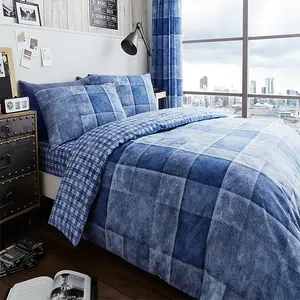 GC GAVENO CAVAILIA Denimium Blue Duvet Cover Bedding Set Single Size 2PC with reversible printed Quilt Cover