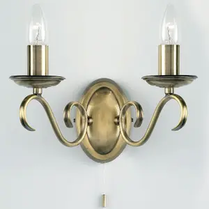 Dimmable LED Twin Wall Light Antique Brass Vintage 2x Bulb Lounge Lamp Lighting