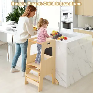 COSTWAY Kids Step Stool Baby Kitchen Helper with Chalkboard & Adjustable Step