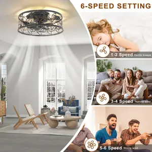 46cm Farmhouse Caged Ceiling Fan with Light Kit and Remote