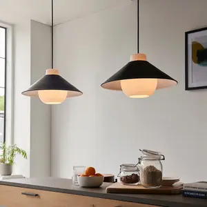 Luminosa Merano Pendant Ceiling Light Matt Black & Matt White Glass