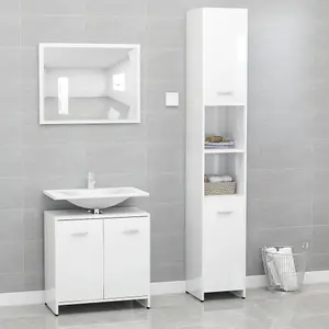 Berkfield 3 Piece Bathroom Furniture Set High Gloss White Engineered Wood