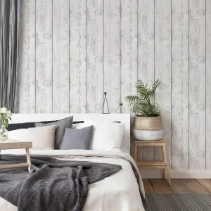 Arthouse Metallic Washed Wood Grey/Silver Wallpaper