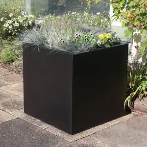 60cm Zinc Galvanised Matte Black Square Planter