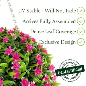 Best Artificial 38cm Pink Lily Hanging Basket Flower Topiary Ball - Suitable for Outdoor Use - Weather & Fade Resistant