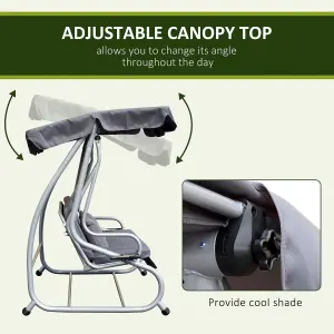 Outsunny 3 Seater Swing Chair for Outdoor w/ Adjustable Canopy, Grey