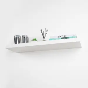 High Gloss Floating Shelves, Set of 3, White Wooden Wall Mounted Decorative Storage Shelf