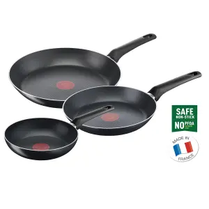 Tefal Simple Cook 20/24/28cm Fry Pan Set, itanium non-stick, Thermo- Signal, Aluminium, Black