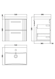 Retro 2 Drawer Wall Hung Vanity Unit with Thin-Edge 1 Tap Hole Ceramic Basin  - 500mm - Satin Grey - Balterley