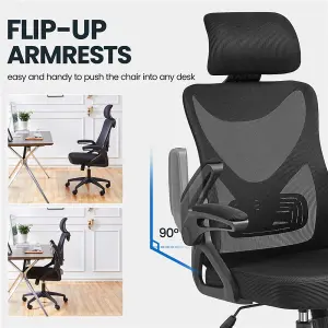 Yaheetech High Back Mesh Office Chair with Headrest and Armrest - Black