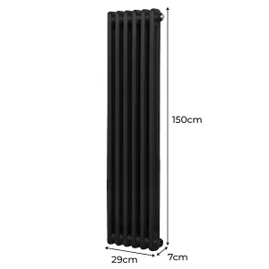 Traditional 2 Column Radiator - 1500 x 292 mm - Black