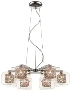 Luminosa Spring 6 Light Multi Arm Ceiling Pendant Mesh Chrome, Copper, Glass Six, G9