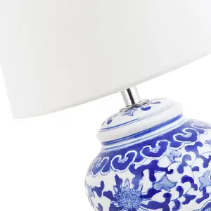 Hand Painted Oriental Floral Themed Ceramic Table Lamp Base in Blue and White