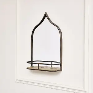 Melody Maison Rustic Metal Arched Mirrored With Gold Shelf - 48cm x 30cm