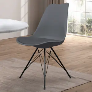 Soho Dark Grey Plastic Dining Chair with Black Metal Legs