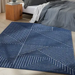 Navy Blue Easy to Clean Abstract Geometrical Luxurious Modern Rug for Living Room, Bedroom - 160cm X 221cm