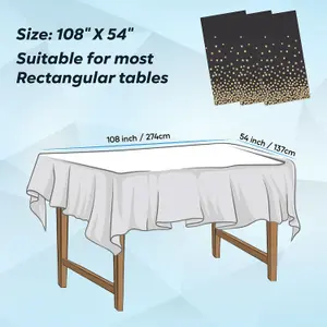 Black Plastic Tablecloth, Gold Dot Confetti Printed Waterproof Table Cover - 54"x108"