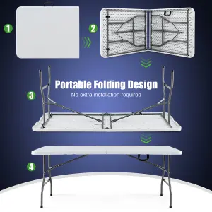 Costway 180cm Folding Dining Table Fold-in-half Picnic Long Table w/ Handle