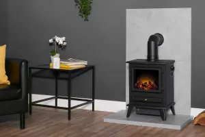 Acantha Tile & Hearth Set in Concrete Effect with Hudson Stove & Angled Pipe