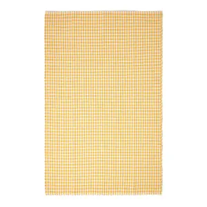 Homescapes Cotton Gingham Check Rug Hand Woven Yellow White, 110 x 170 cm