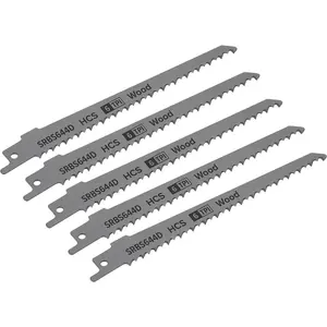 5-Pack 150mm HCS Reciprocating Saw Blades with 6 TPI for Wood Cutting