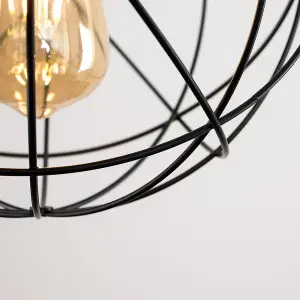 ValueLights Rutherford Retro Style Matt Black Metal Basket Cage Ceiling Pendant Light Shade