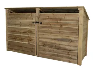 Wooden log store (roof sloping back) with door and kindling shelf W-227cm, H-126cm, D-88cm - natural (light green) finish