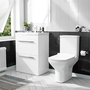 Nes Home 600mm Floorstanding 2 Drawer Vanity Basin Unit & Rimless Close Coupled Toilet White