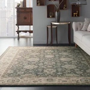 Grey Ivory Aqua Luxurious Traditional Easy to clean Rug for Dining Room Bed Room and Living Room-168cm X 251cm