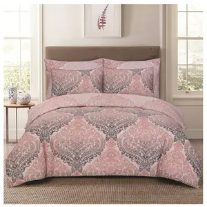 Gurule Polyester Damask Duvet Cover Set with Pillowcases Pink / Double Duvet Cover + 2 Standard Pillowcases