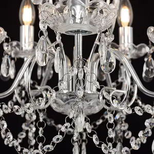 ValueLights Viscount 5 Way Silver Chrome Ceiling Light Chandelier with Lead Crystal Droplets