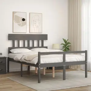 Berkfield Bed Frame with Headboard Grey Double Solid Wood