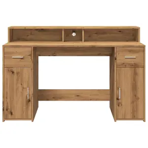 Berkfield Desk with LED Lights Artisian Oak 140x55x91 cm Engineered Wood