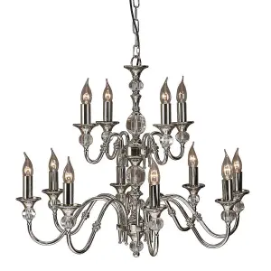 Luminosa Polina 12 Light Chandelier Polished Nickel Plate & Crystal Finish, E14