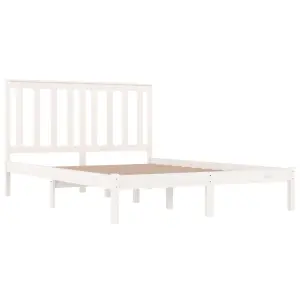 Berkfield Bed Frame White Solid Wood Pine 150x200 cm 5FT King Size