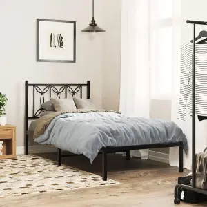 Berkfield Metal Bed Frame without Mattress with Headboard Black 90x190cm