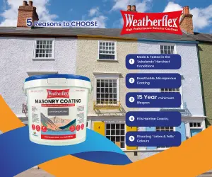 Weatherflex Smooth Premium Masonry Paint - 10L - Brilliant White -  For Brick, Stone, Concrete Block, Concrete, Render