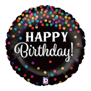 Oaktree Betallic Glitter Confetti Happy Birthday Foil Balloon Black/Multicoloured (One Size)