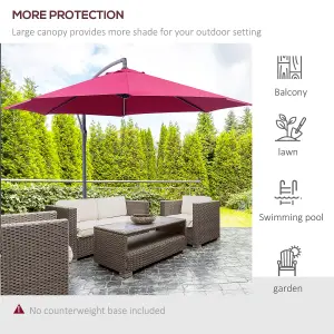 Outsunny 3(m) Garden Banana Parasol Cantilever Umbrella Crank, Wine Red