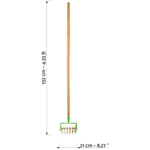 Rotary Soil Cultivator, 2-in-1 Hand Tool - Soil Rejuvenator, Hand Scarifier Head & Handle, 20 cm / 8" Wide, Gardening and Farming