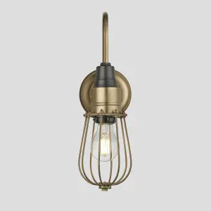 Industville Swan Neck Wire Cage Wall Light, 4 Inch, Brass