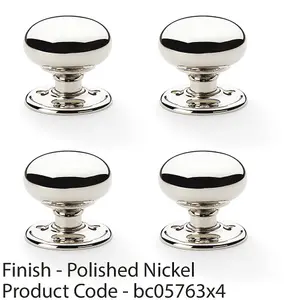 4 PACK - SOLID BRASS Mortice Smooth Mushroom Door Knob - Polished Nickel 51mm Diameter